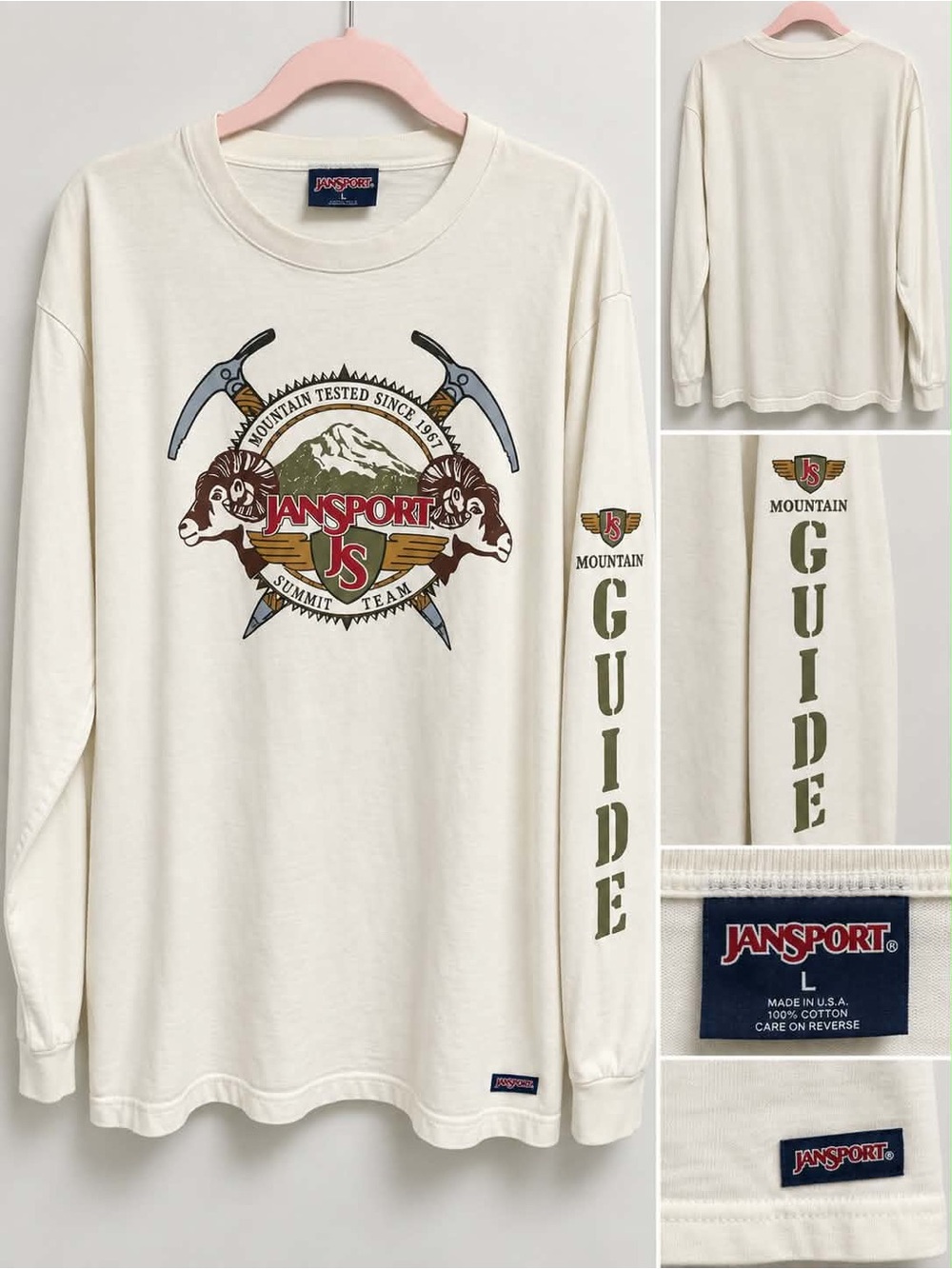 Jansport Cream Long Sleeve Mountain Guide Graphic Tee